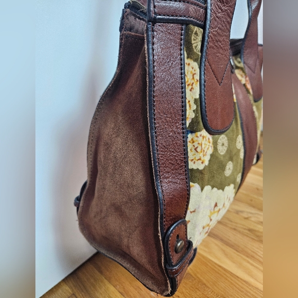Fossil Vintage Leather Floral Tapestry Satchel Keyhole Bag - Picture 2 of 13